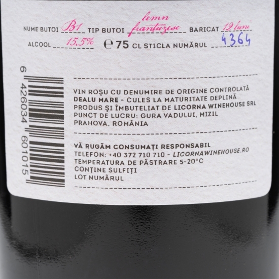 Vin roșu sec Fetească Neagră, 15.5%, 0.75l
