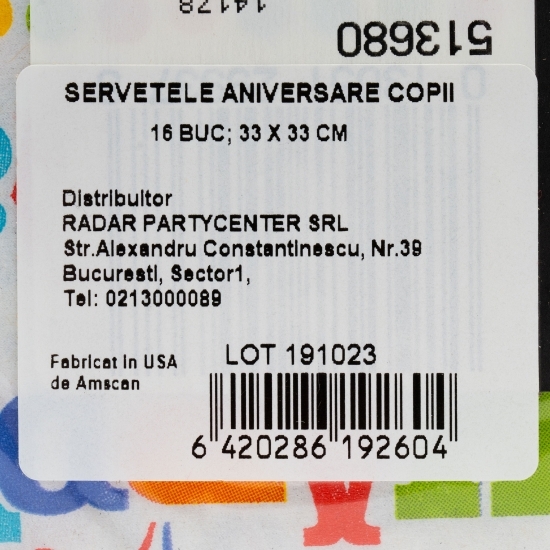 Șervețele aniversare copii, 33x33 cm, 16 buc