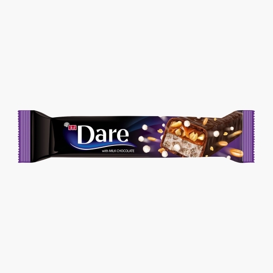 Baton cu glazură de ciocolată cu lapte cu interior de nuga, caramel, arahide și grâu expandat 50g