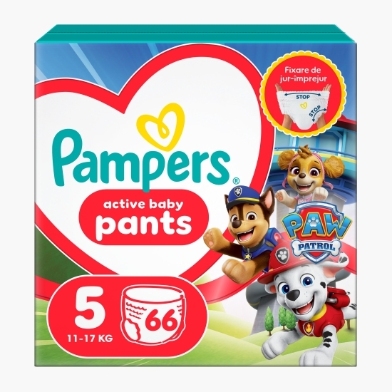 Scutece chiloțel Active Baby Pants Patrula Cățelușilor, mărimea 5, 11-17 kg, 66 buc