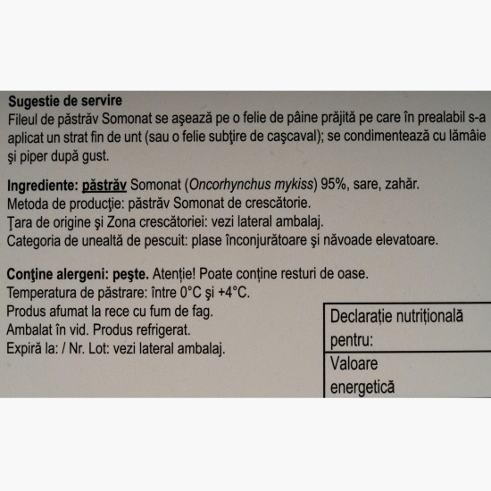File de păstrăv somonat afumat și feliat 100g