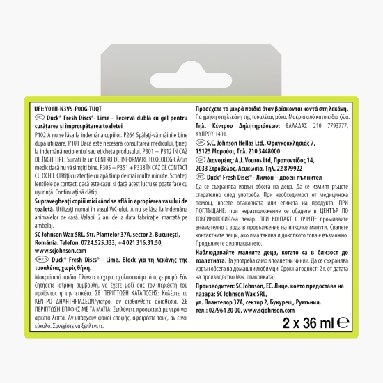 Rezervă gel pentru vasul toaletei Fresh Discs lime, 2 rezerve