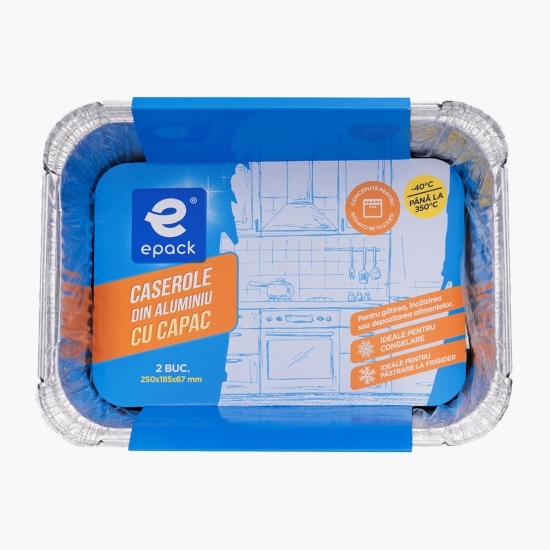 Caserole din aluminiu cu capac, 250x185x67mm, 2 buc