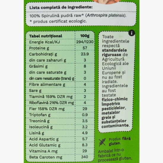 Spirulină, pulbere ecologică pură, 125g