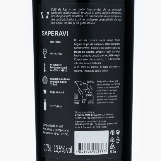 Vin roșu sec Saperavi, 13.5%, 0.75l