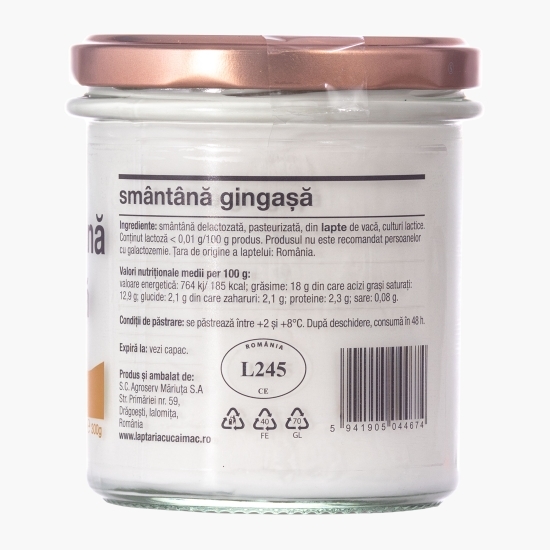 Smântână gingașă fără lactoză, 18% grăsime, 300g