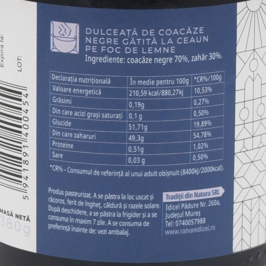 Dulceață de coacăze, gătită la ceaun pe foc de lemne 380g