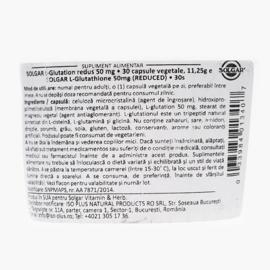 Glutation redus 50mg, 30 capsule vegetale