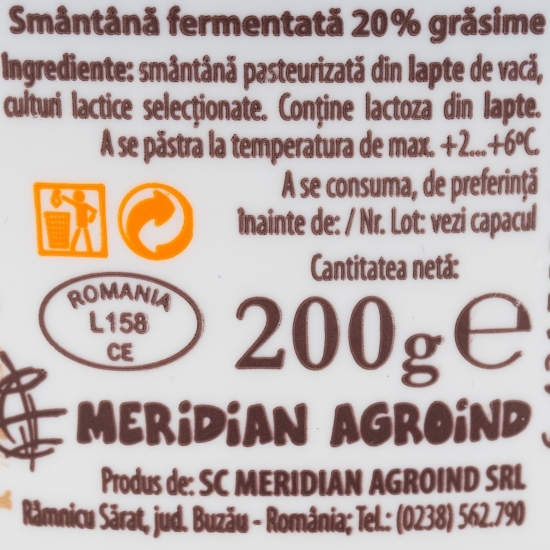 Smântână  20% grăsime, 200g