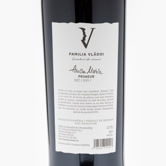 Vin roșu sec Anca Maria Primeur Fetească Neagră, Syrah & Merlot, 14%, 0.75l