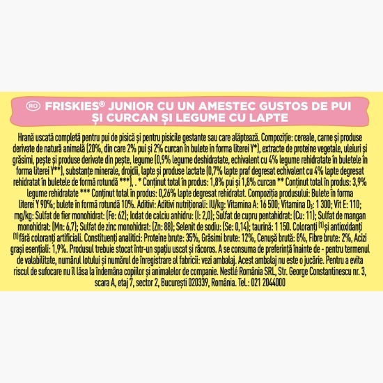 Hrană uscată pentru pisici junior, cu pui, curcan, lapte și legume, 1.5kg