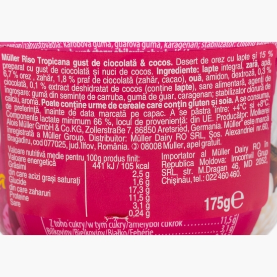 Orez cu lapte cu gust de ciocolată și cocos 175g