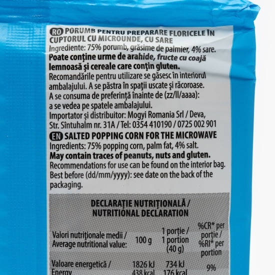 Popcorn cu sare pentru cuptorul cu microunde 80g