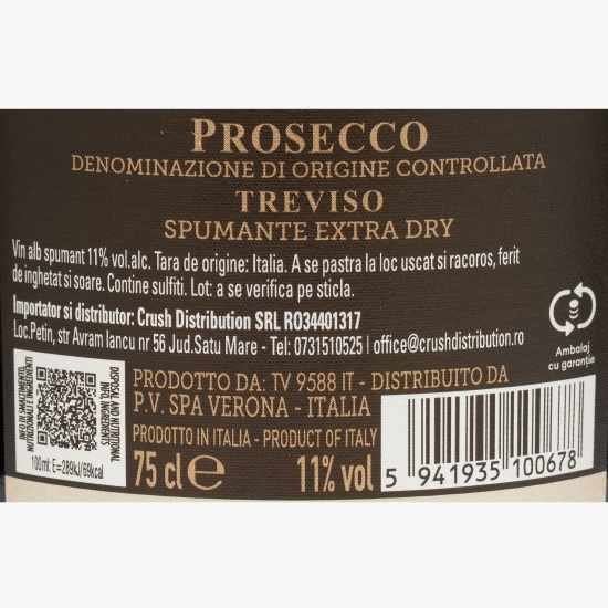 Vin alb spumant extra dry Prosecco Treviso D.O.C., 11%, 750ml