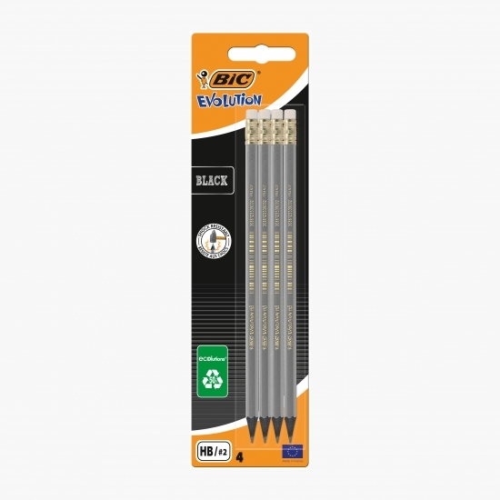 Set 4 creioane grafit Evolution Black cu radieră