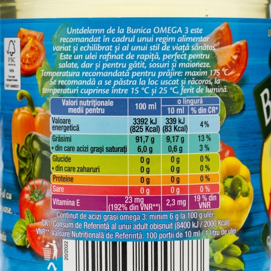 Ulei rafinat de rapiță Untdelemn Omega 3, 1l