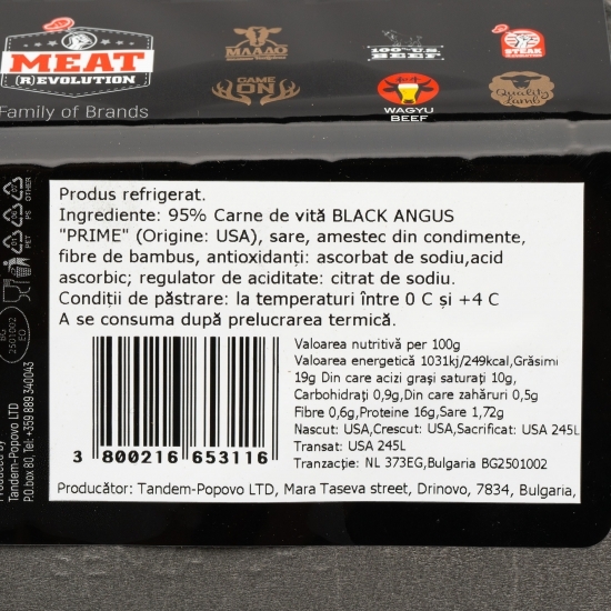 Black Angus beef wurst, carne maturată 30 zile 420g