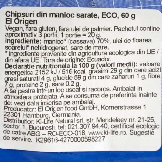 Chipsuri din manioc sărate eco 60g