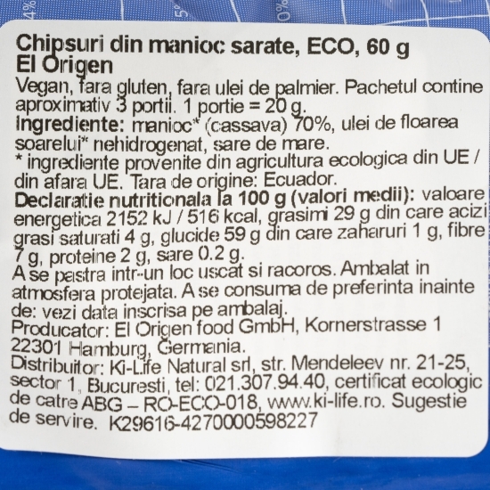 Chipsuri din manioc sărate eco 60g