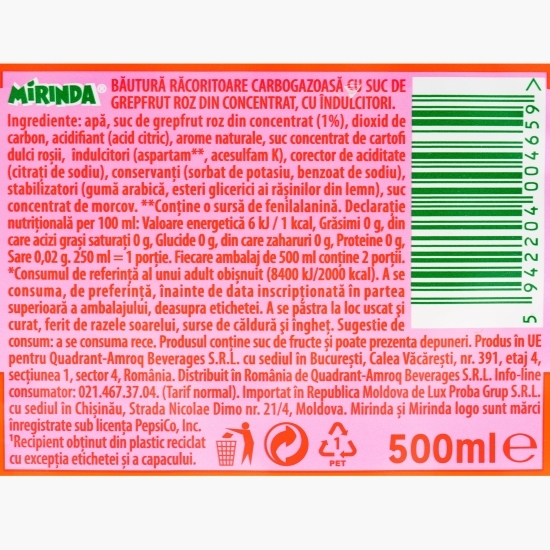 Băutură carbogazoasă grapefruit roz 0.5l