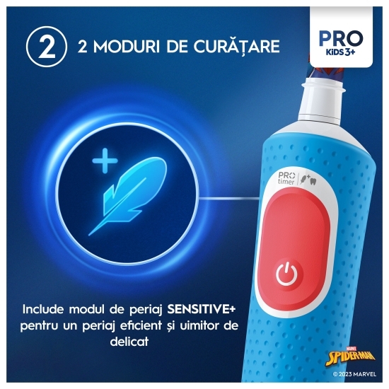 Periuță de dinți electrică pentru copii Pro Kids Spiderman, albastru + 1 capăt + 4 autocolante, 3+ ani