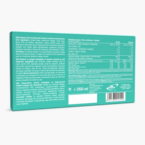 Colagen îmbogățit cu acid hialuronic Fit & Beauty, aromă de zmeură, 10 x 25ml