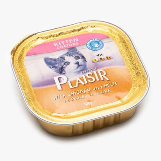 Hrană umedă pentru pisici junior, pate, 100g, cu pui și lapte
