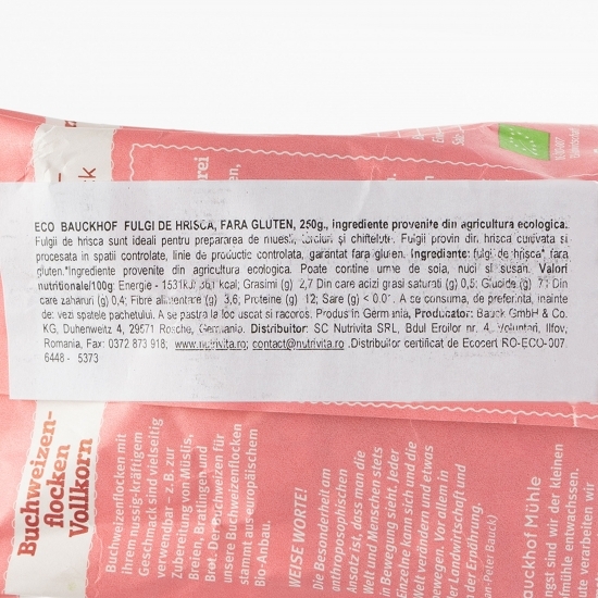 Fulgi de hrișcă eco fără gluten 250g