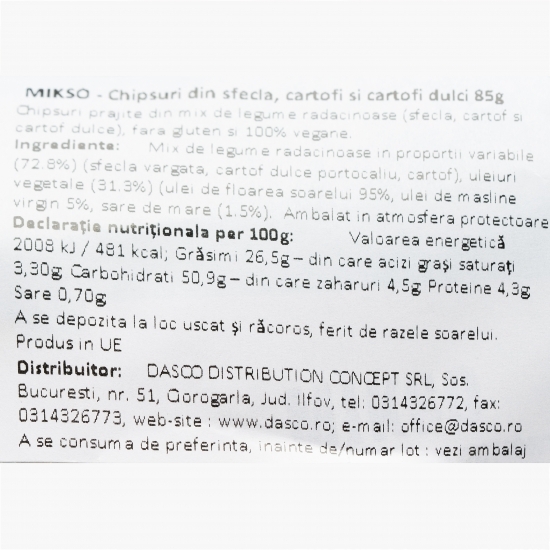 Chipsuri din sfeclă, cartofi și cartofi dulci 85g
