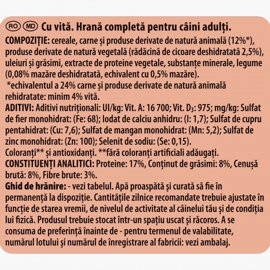 Hrană uscată pentru câini adult, 10kg, vită și legume