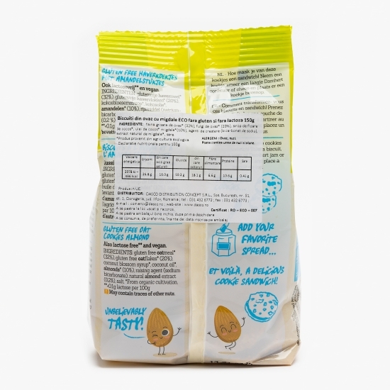 Biscuiți eco din ovăz cu migdale fără gluten și fără lactoză 150g
