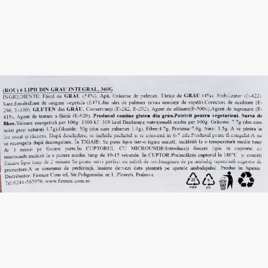 Lipii Wraps integrale, 6 buc, 360g