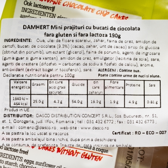Mini prăjituri cu bucăți de ciocolată fără gluten și fără lactoză 190g
