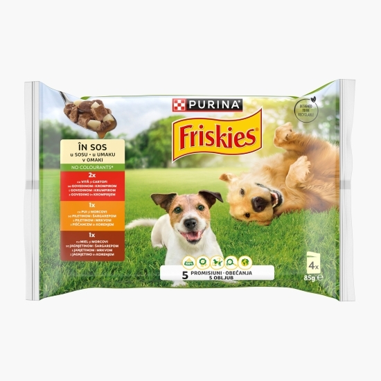 Pachet mix hrană umedă pentru câini adulți, plicuri (vită, pui, miel) 4x85g