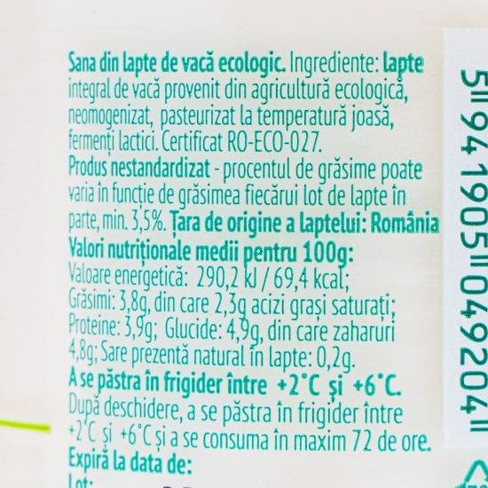 Sana ecologică din lapte de vacă 350ml