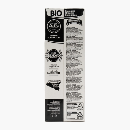 Băutură vegetală eco din 8% migdale siciliene și sirop de agave (fără zahăr) 1l