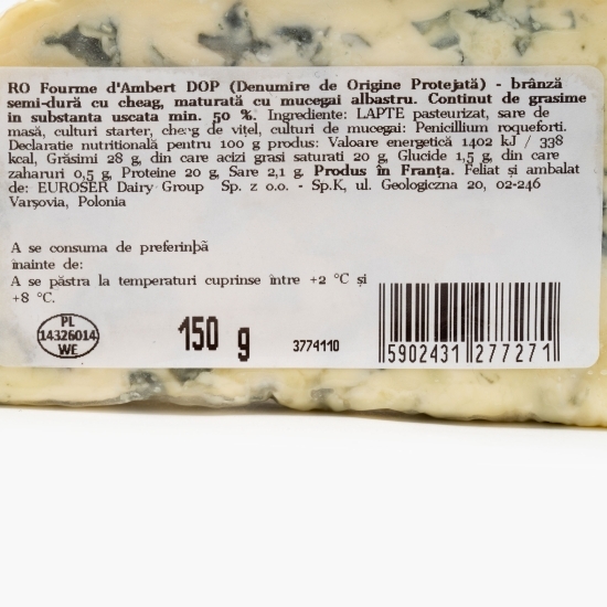 Brânză semi tare cu mucegai albastru Fourme d'Ambert DOP, 150g
