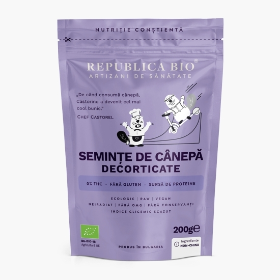 Semințe ecologice de cânepă, decorticate, fără gluten 200g