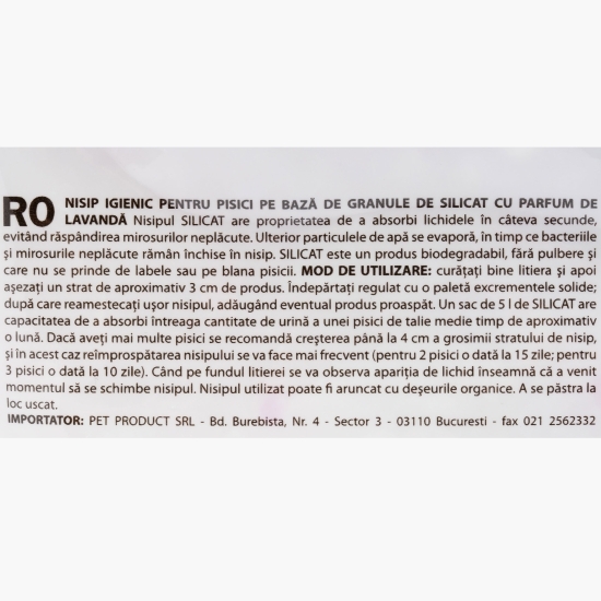 Nisip igienic pentru litieră pisici Silicat, cu parfum de lavandă, 5l