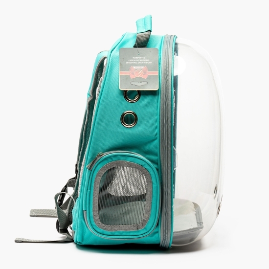 Rucsac pentru transport câini mici/pisici, verde/transparent, 31x29x43cm