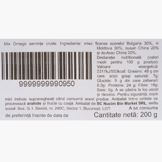 Mix de semințe crude Omega (floarea-soarelui, in, susan și dovleac) 200g