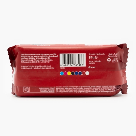 Biscuiți cu cacao, fulgi de ovăz și cremă cu ciocolată neagră 87g