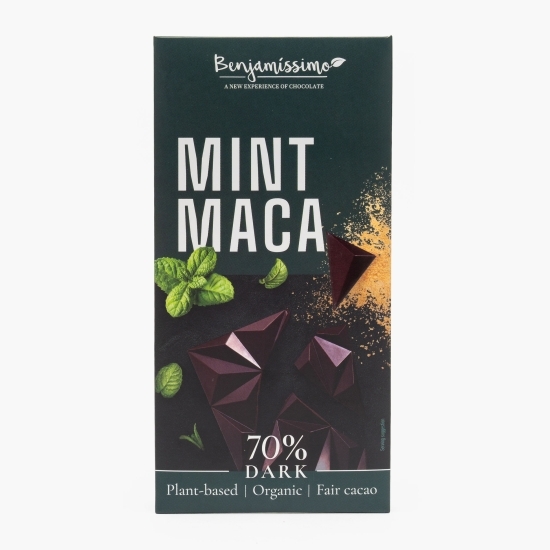 Ciocolată neagră  eco 70% cacao, cu mentă și maca 60g