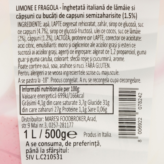 Înghețată căpșuni și lămâie 500g