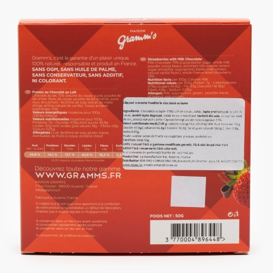 Căpșuni liofilizate învelite în ciocolată cu lapte 50g