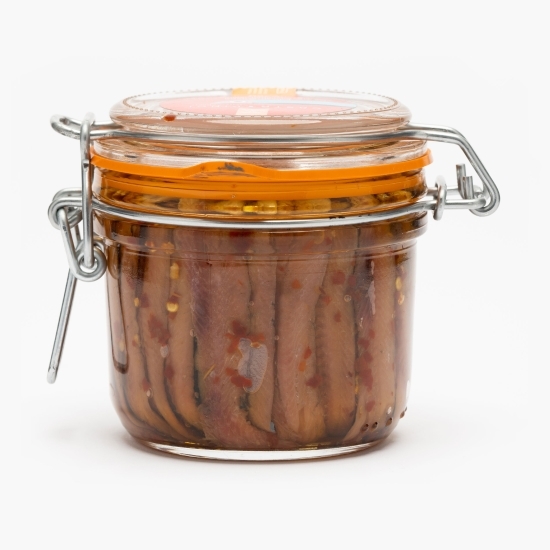 File de anșoa în ulei de semințe de floarea-soarelui cu ardei iute 230g