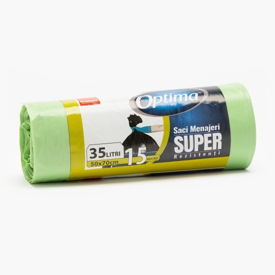 Saci menajeri super rezistenți 35l, verzi, 15 buc
