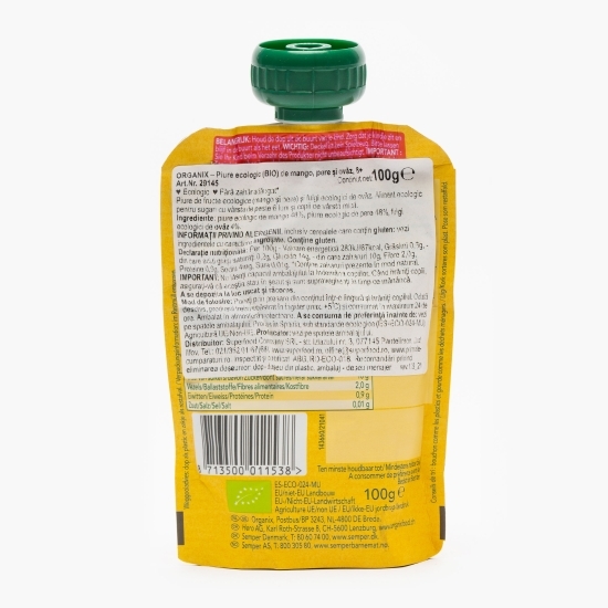 Piure ecologic de mango, pere și ovăz, 6+ luni, 100g