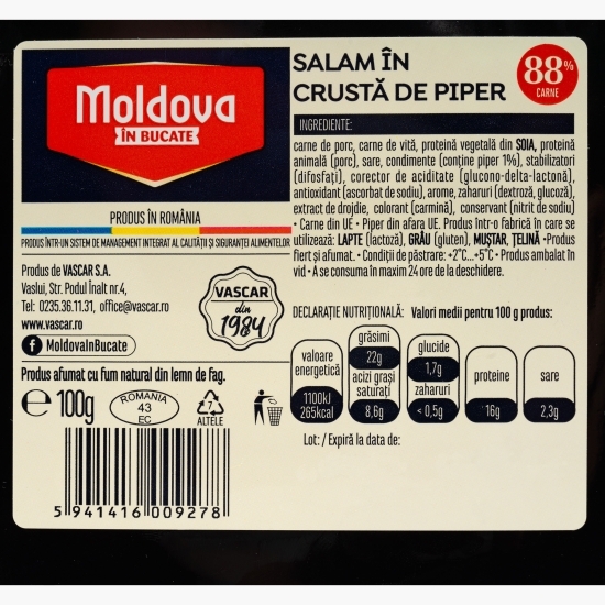 Salam în crustă de piper, feliat 100g