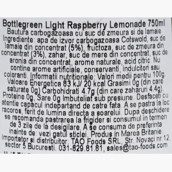 Băutură carbogazoasă cu suc zmeură & lămâie Light Raspberry Lemonade 0.75l